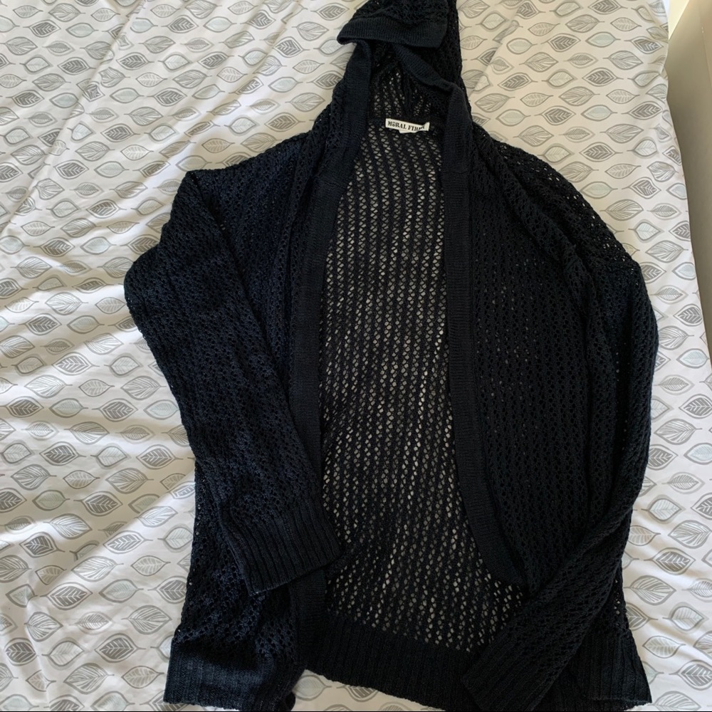 Open knit hooded cardigan